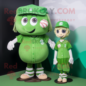 Green Baseball Ball mascot costume character dressed with a Midi Dress and Berets