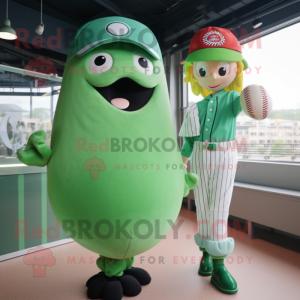 Green Baseball Ball mascot costume character dressed with a Midi Dress and Berets