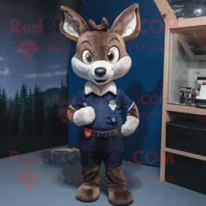 Navy Roe Deer mascot costume character dressed with a Trousers and Gloves