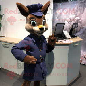 Navy Roe Deer mascot costume character dressed with a Trousers and Gloves