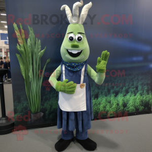 Navy Asparagus mascot costume character dressed with a Midi Dress and Cummerbunds