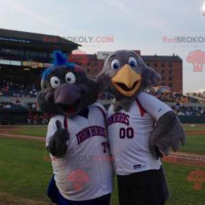 2 bird mascots, one gray and the other black - Redbrokoly.com