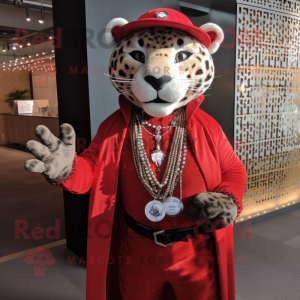 Red Jaguar mascot costume character dressed with a Waistcoat and Necklaces