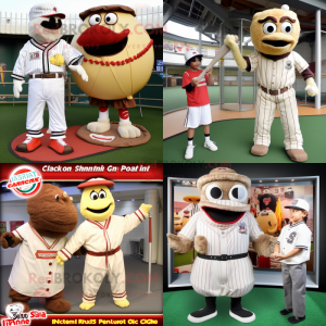 Tan Fried Chicken mascot costume character dressed with a Baseball Tee and Belts