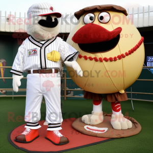 Tan Fried Chicken mascot costume character dressed with a Baseball Tee and Belts