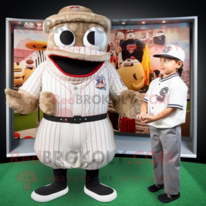 Tan Fried Chicken mascot costume character dressed with a Baseball Tee and Belts