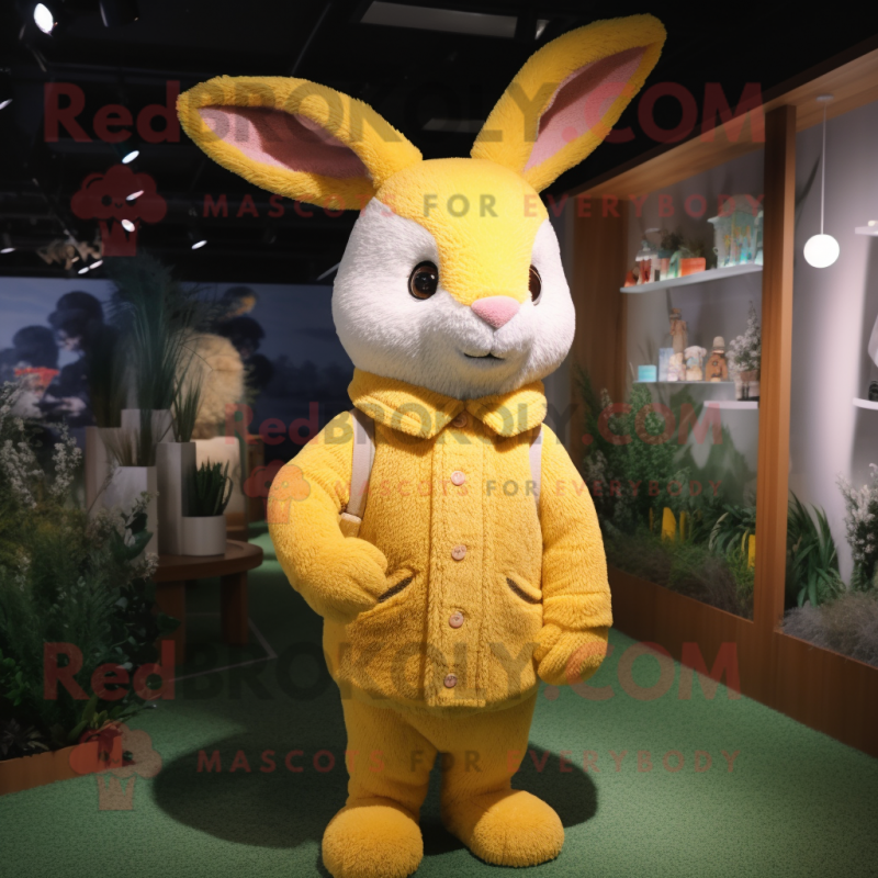 Yellow Rabbit mascot costume character dressed with a Cardigan and Beanies Yellow Rabbit mascot costume character dressed with a Cardigan and Beanies