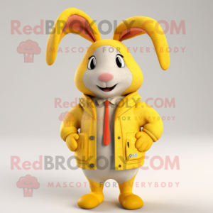 Yellow Rabbit mascot costume character dressed with a Cardigan and Beanies