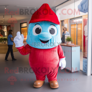 Red Ice Cream mascot costume character dressed with a Chambray Shirt and Beanies