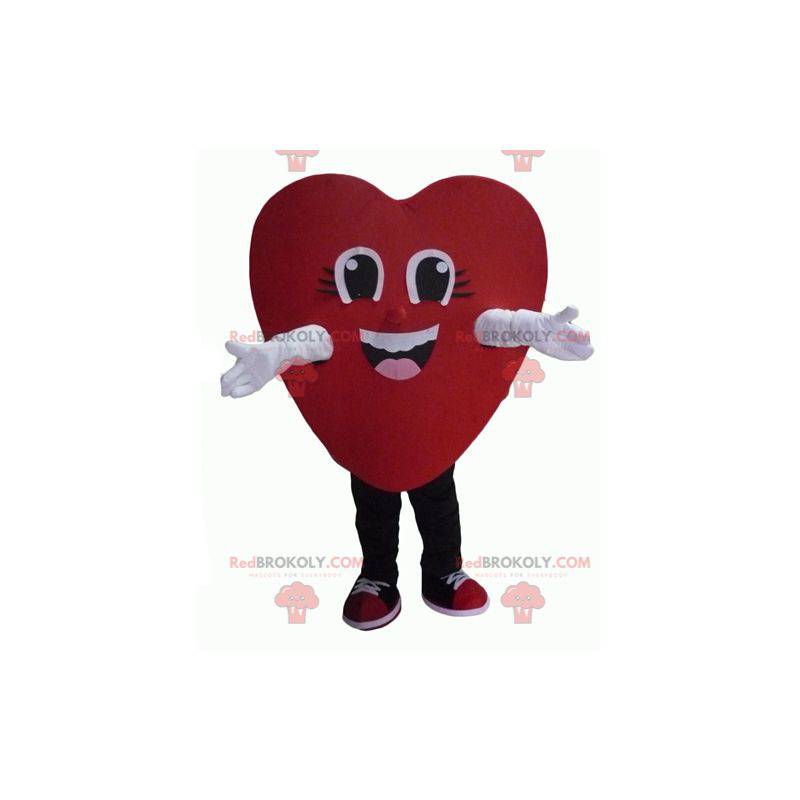 Mascota de corazón rojo gigante y sonriente - Redbrokoly.com
