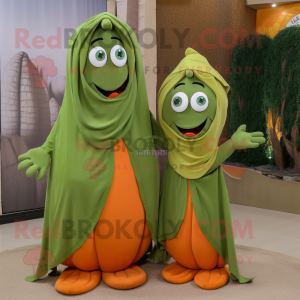 Olive Pumpkin mascot costume character dressed with a Mom Jeans and Scarf clips