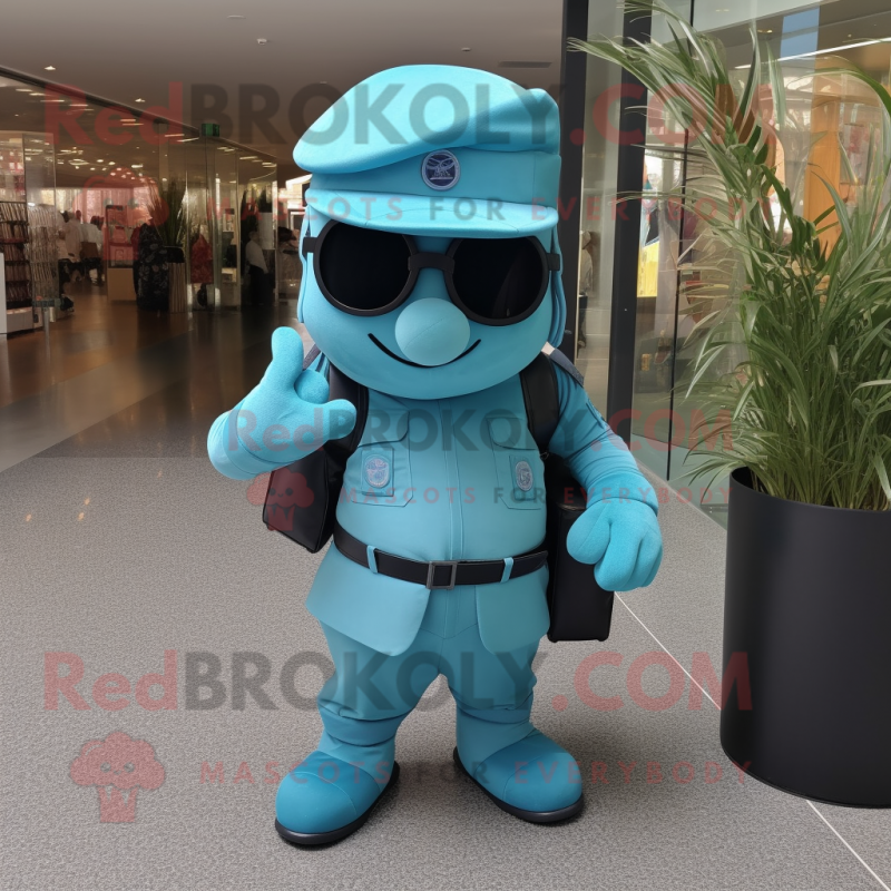 Cyan Marine Recon mascot costume character dressed with a Culottes and Briefcases