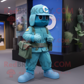 Cyan Marine Recon mascot costume character dressed with a Culottes and Briefcases