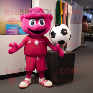 Magenta Soccer Ball mascot costume character dressed with a Polo Shirt and Wallets