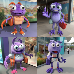Lavender Crab mascot costume character dressed with a Bermuda Shorts and Wallets