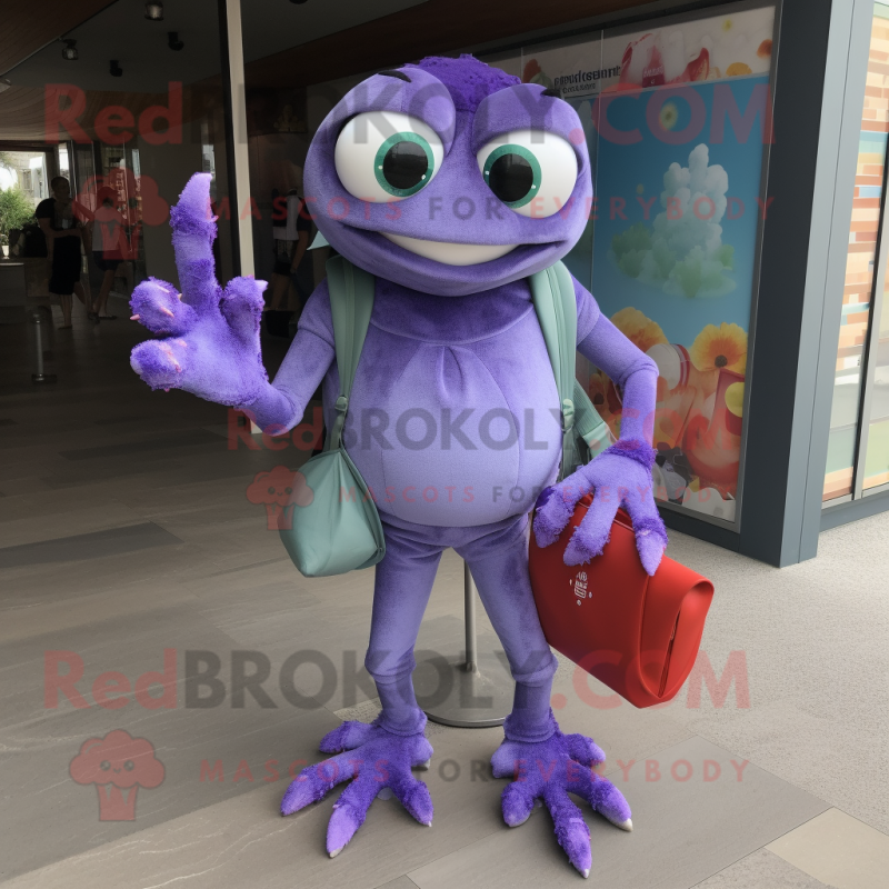 Lavender Crab mascot costume character dressed with a Bermuda Shorts and Wallets