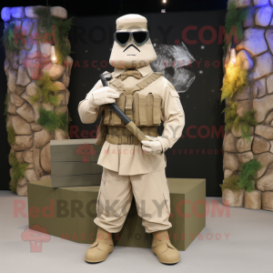 Tan Commando mascot costume character dressed with a Cover-up and Bow ties