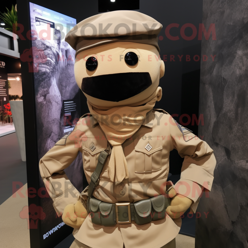 Tan Commando mascot costume character dressed with a Cover-up and Bow ties