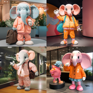 Peach Elephant mascot costume character dressed with a Windbreaker and Handbags