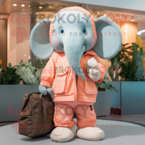 Peach Elephant mascot costume character dressed with a Windbreaker and Handbags