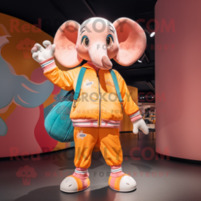 Peach Elephant mascot costume character dressed with a Windbreaker and Handbags