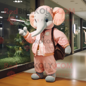 Peach Elephant mascot costume character dressed with a Windbreaker and Handbags