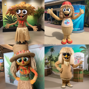 Tan Jambalaya mascot costume character dressed with a Bikini and Headbands