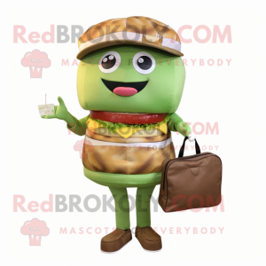 Olive Hamburger mascot costume character dressed with a Blouse and Wallets