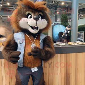 Brown Skunk mascot costume character dressed with a Boyfriend Jeans and Bracelet watches