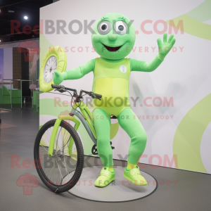 Lime Green Unicyclist mascot costume character dressed with a Playsuit and Clutch bags