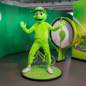 Lime Green Unicyclist mascot costume character dressed with a Playsuit and Clutch bags