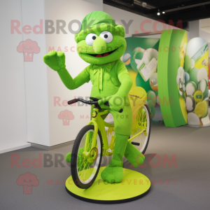 Lime Green Unicyclist mascot costume character dressed with a Playsuit and Clutch bags