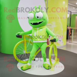 Lime Green Unicyclist mascot costume character dressed with a Playsuit and Clutch bags