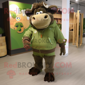 Olive Buffalo mascot costume character dressed with a Windbreaker and Ties