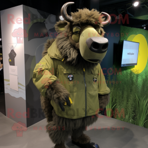 Olive Buffalo mascot costume character dressed with a Windbreaker and Ties