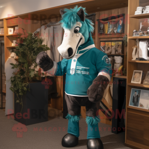 Teal Horse maskot kostym...