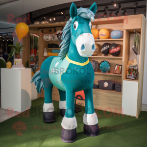 Teal Horse mascot costume character dressed with a Rugby Shirt and Cufflinks