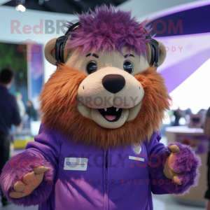 Purple Beaver mascot costume character dressed with a Jumpsuit and Headbands