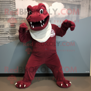 Maroon Hydra mascot costume character dressed with a Poplin Shirt and Mittens