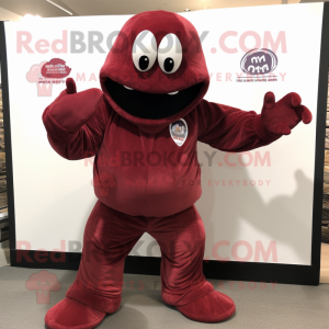 Maroon Hydra mascot costume character dressed with a Poplin Shirt and Mittens