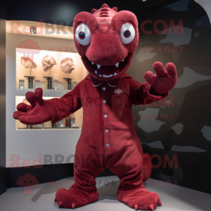 Maroon Hydra mascot costume character dressed with a Poplin Shirt and Mittens