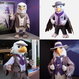 Lavender Bald Eagle mascot costume character dressed with a Waistcoat and Wraps