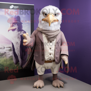 Lavender Bald Eagle mascot costume character dressed with a Waistcoat and Wraps