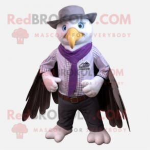 Lavender Bald Eagle mascot costume character dressed with a Waistcoat and Wraps