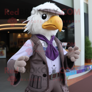 Lavender Bald Eagle mascot costume character dressed with a Waistcoat and Wraps