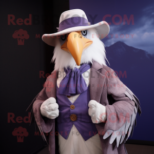 Lavender Bald Eagle mascot costume character dressed with a Waistcoat and Wraps