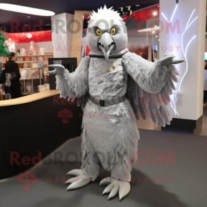 Silver Eagle mascot costume character dressed with a Cocktail Dress and Foot pads