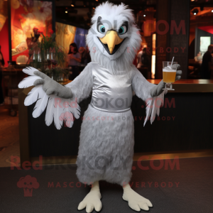 Silver Eagle mascot costume character dressed with a Cocktail Dress and Foot pads