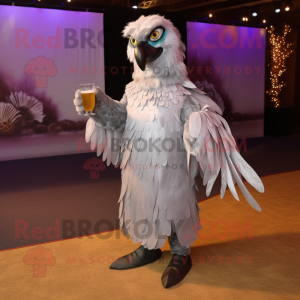 Silver Eagle mascot costume character dressed with a Cocktail Dress and Foot pads