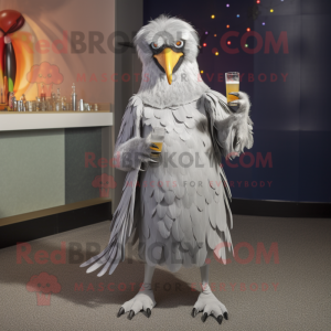 Silver Eagle mascot costume character dressed with a Cocktail Dress and Foot pads